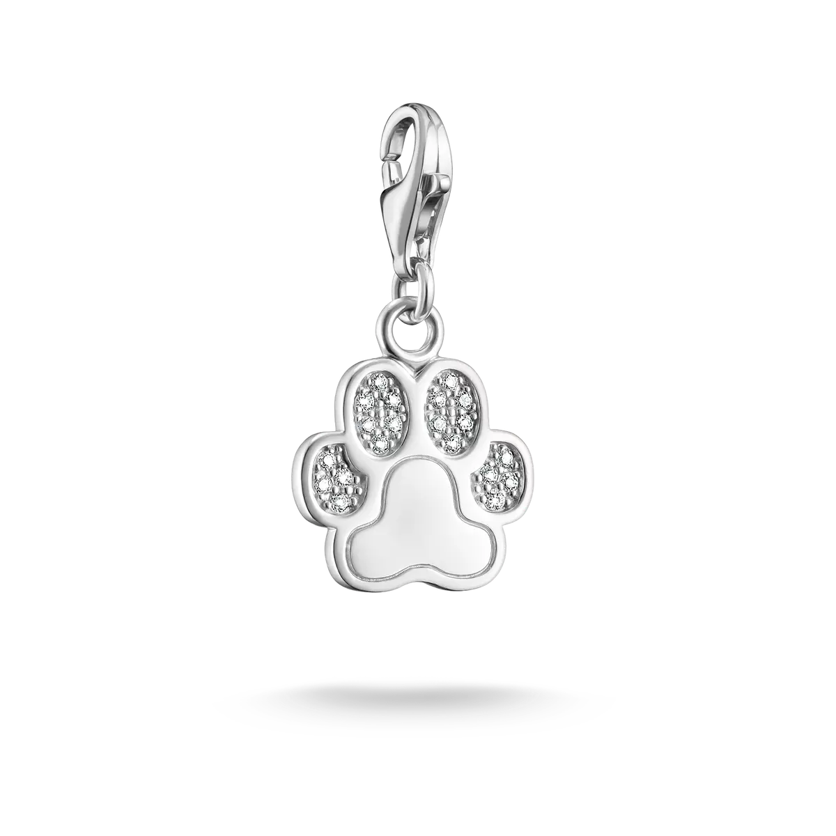 Colgante charm de pata de plata con piedras brillantes, plata de ley 925
