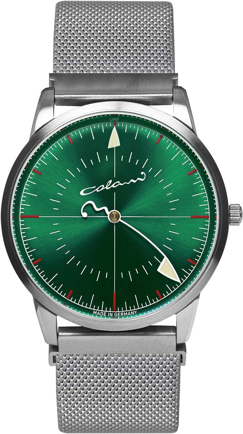Pulsera de hombre con esfera verde y brazalete de eslabones de metal plateado