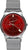 Reloj de hombre con pulsera de metal plateado y esfera roja, manecillas e índices