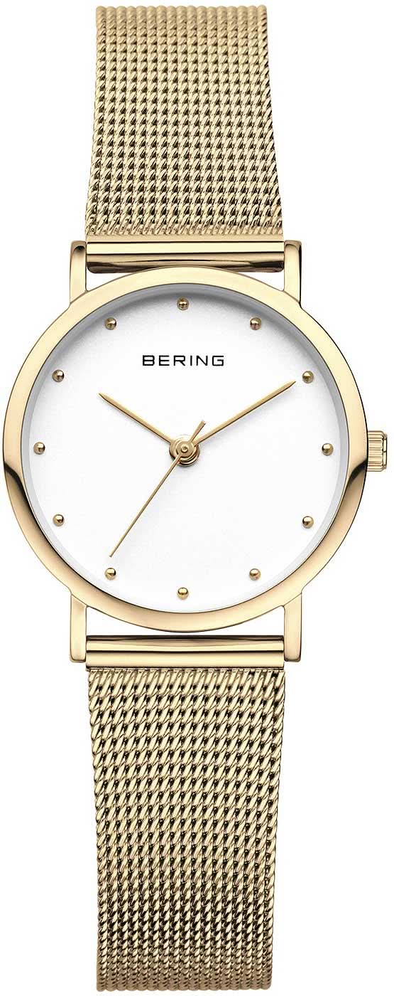 "Reloj de mujer con correa milanesa dorada y esfera blanca, cristal de zafiro"
