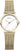 "Reloj de mujer con correa milanesa dorada y esfera blanca, cristal de zafiro"