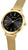 Reloj de mujer, bisel dorado con botón lateral, esfera negra