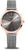Reloj Bering para mujer con correa milanesa plateada, esfera oscura y bisel en oro rosa