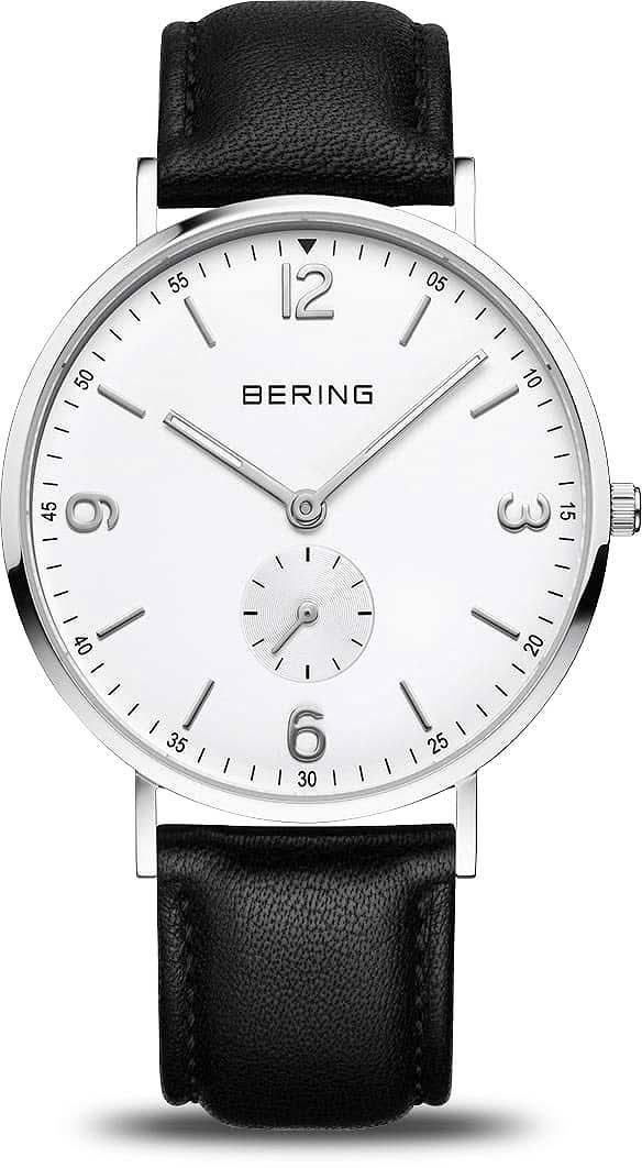 Reloj de hombre con esfera blanca y correa de cuero negra