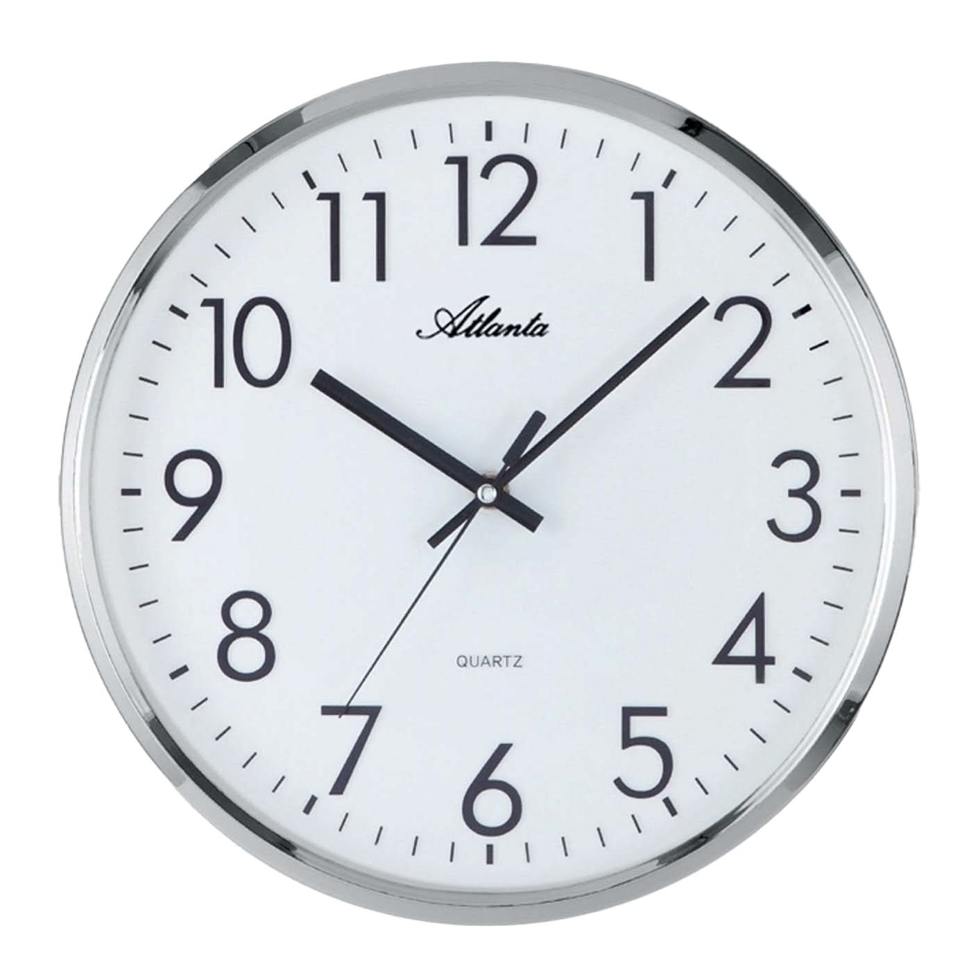 Reloj de pared Atlanta con esfera blanca, números arábigos e manecillas negras