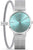 Reloj de mujer con esfera turquesa y correa milanesa plateada, cristal de zafiro redondo