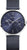 "Reloj de mujer con esfera azul, caja plateada y brazalete milanés azul oscuro"
