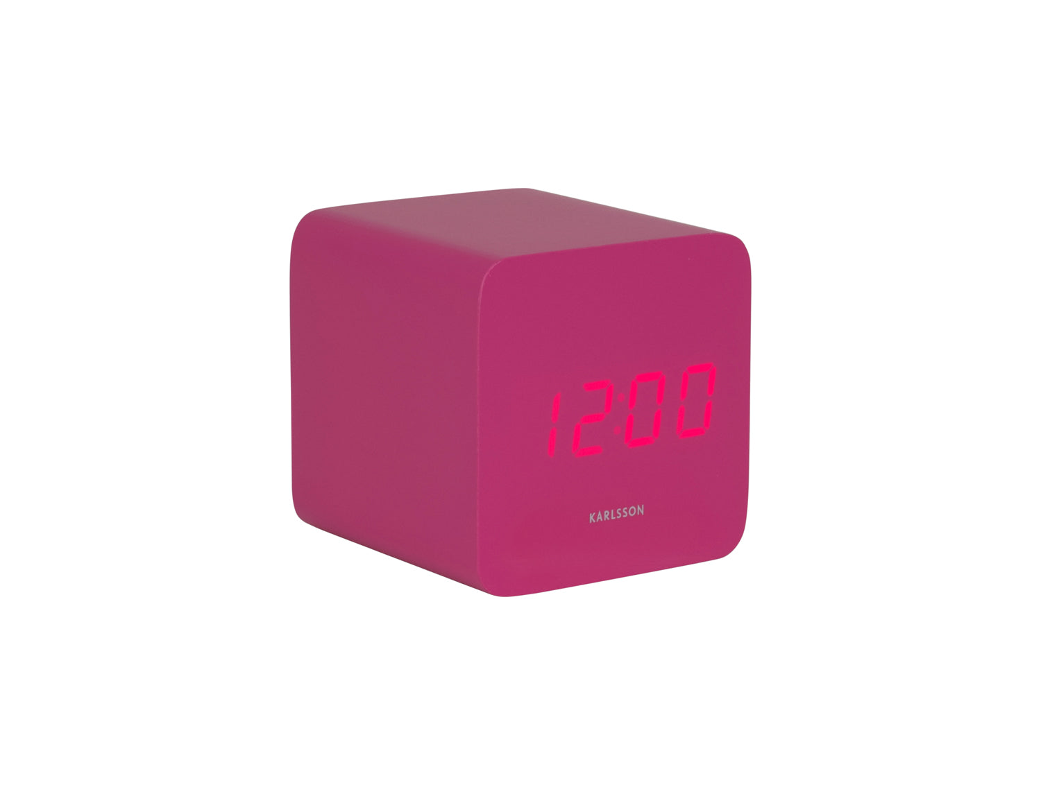 Rosa quadratischer LED-Wecker mit leuchtender 12:00-Anzeige und Temperatur-Display