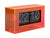 Neonorange Tischuhr mit Klappzahlen, Acrylgehäuse, seitliche Ansicht, zeigt 22 und 10.