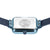 Reloj cuadrado para mujer con bisel azul claro, esfera clara y correa milanesa azul oscuro