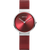 Damenuhr mit rotem Zifferblatt und Milanaise-Armband, silberfarbene Gehäusefassung