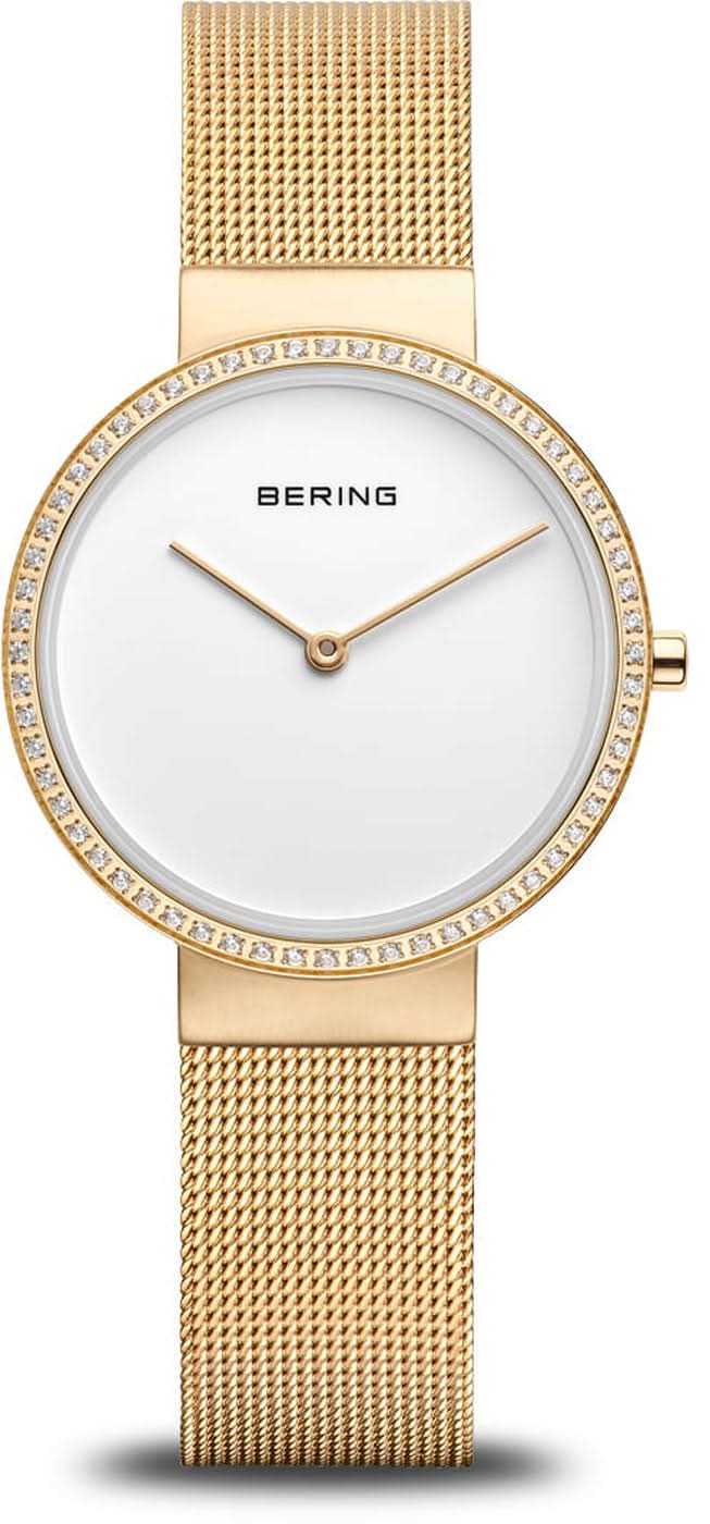 Reloj de mujer con pulsera Milanesa dorada, esfera blanca y bisel