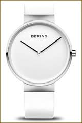 Reloj de hombre con esfera blanca, correa blanca y caja redonda plateada