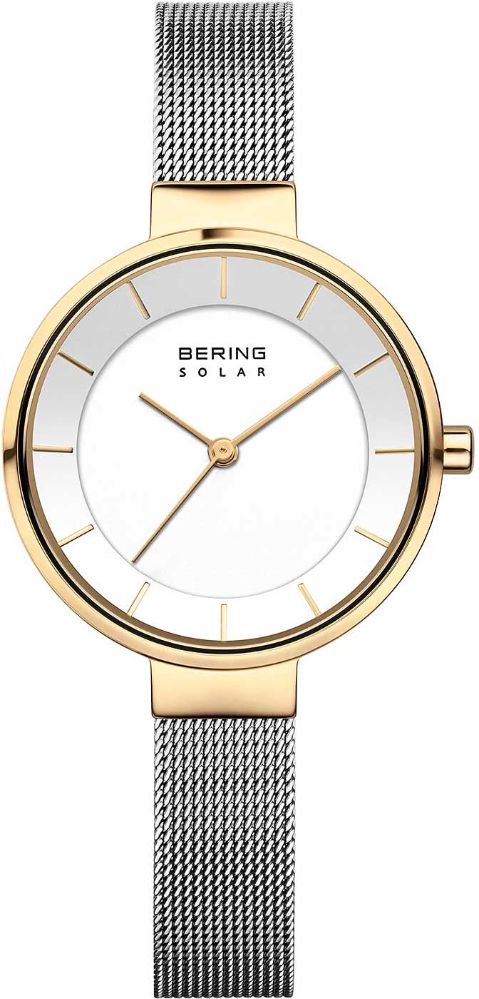 Reloj dorado para mujer con esfera blanca y pulsera de metal gris de malla