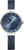Reloj redondo de mujer con esfera azul, manecillas y correa de milanesa