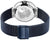 Vista trasera de reloj de pulsera para hombre con tapa trasera y correa milanesa azul oscuro