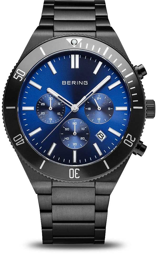Reloj de hombre con esfera azul Sunray, subesferas de cronógrafo y brazalete de metal negro