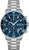 Reloj cronógrafo para hombre con esfera azul, correa de acero inoxidable plateada y bisel giratorio
