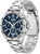 Reloj de hombre cronógrafo en caja de acero inoxidable con esfera azul y brazalete de metal.