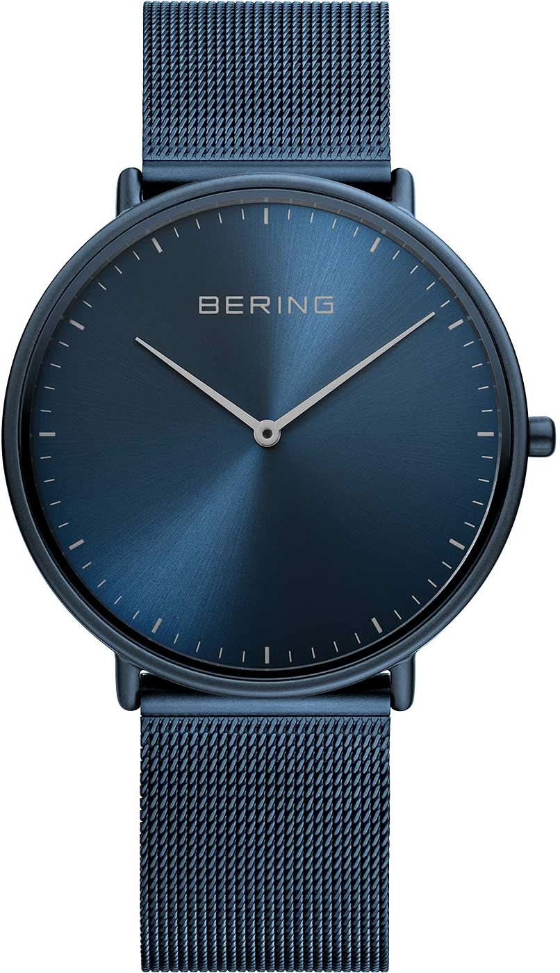 Bering Ultra-Slim-Reloj con esfera azul y correa milanesa azul, analógico