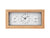 Rechteckiger Wecker mit Holzrahmen, weißem Zifferblatt und Thermometer/Hygrometer