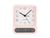 Rosa Wecker mit analoger Uhr, digitaler Anzeige für Temperatur und Luftfeuchte