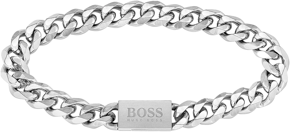 Pulsera de acero inoxidable con eslabones, color plateado, con placa rectangular BOSS