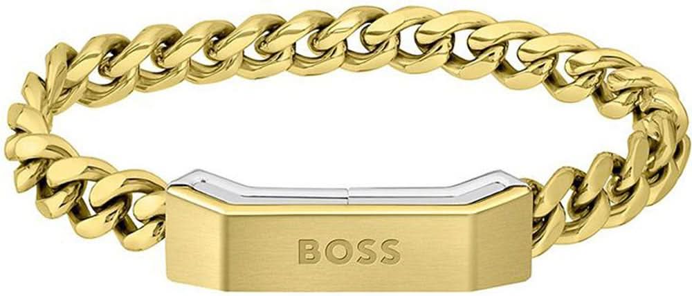 Pulsera dorada con eslabones y cierre grande, grabado "BOSS"