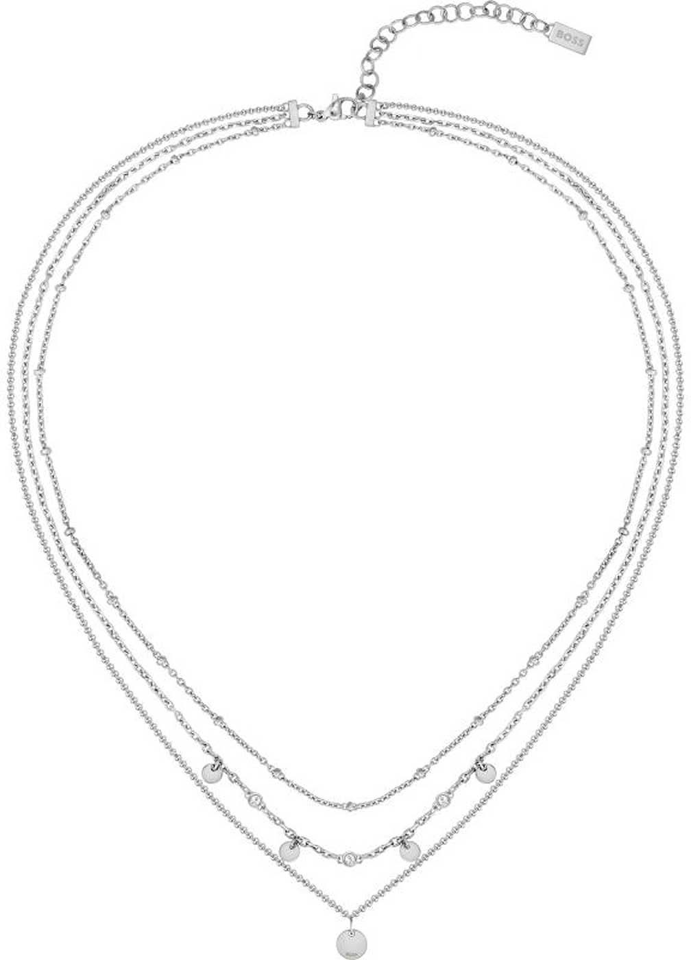 Collar de varias filas con múltiples capas de cadena y colgante redondo en el extremo inferior