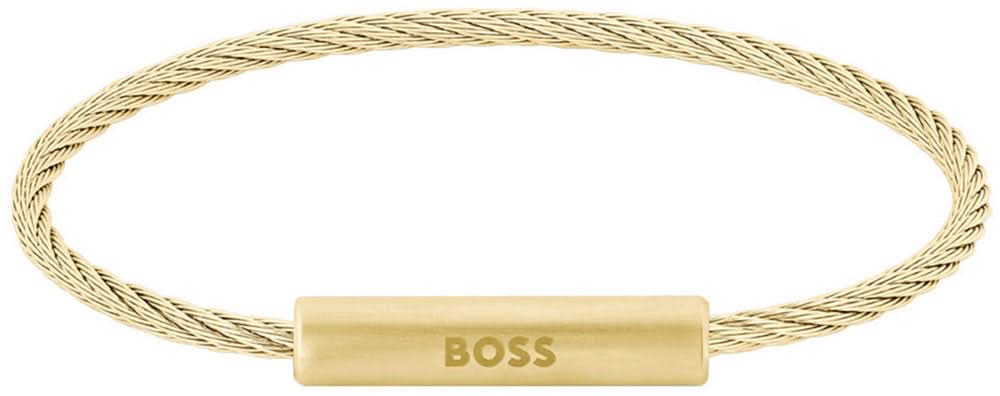 Pulsera de acero inoxidable con cadena trenzada y placa rectangular "BOSS".