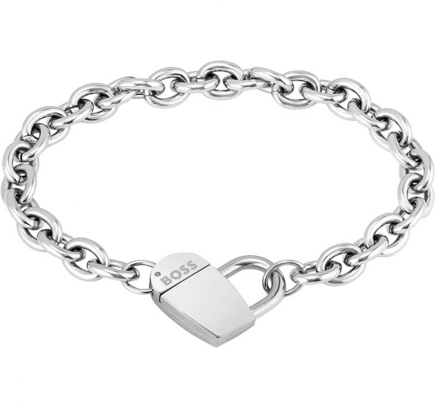 Pulsera de corazón con cadena de eslabones y cierre magnético grande en forma de corazón, plateada