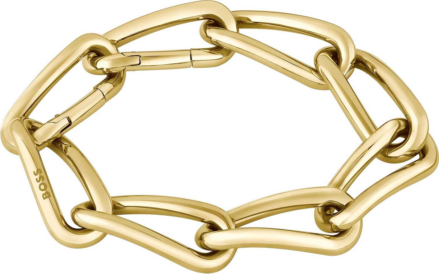 Pulsera de eslabones en tono dorado con cierre de mosquetón, eslabones ovalados grandes