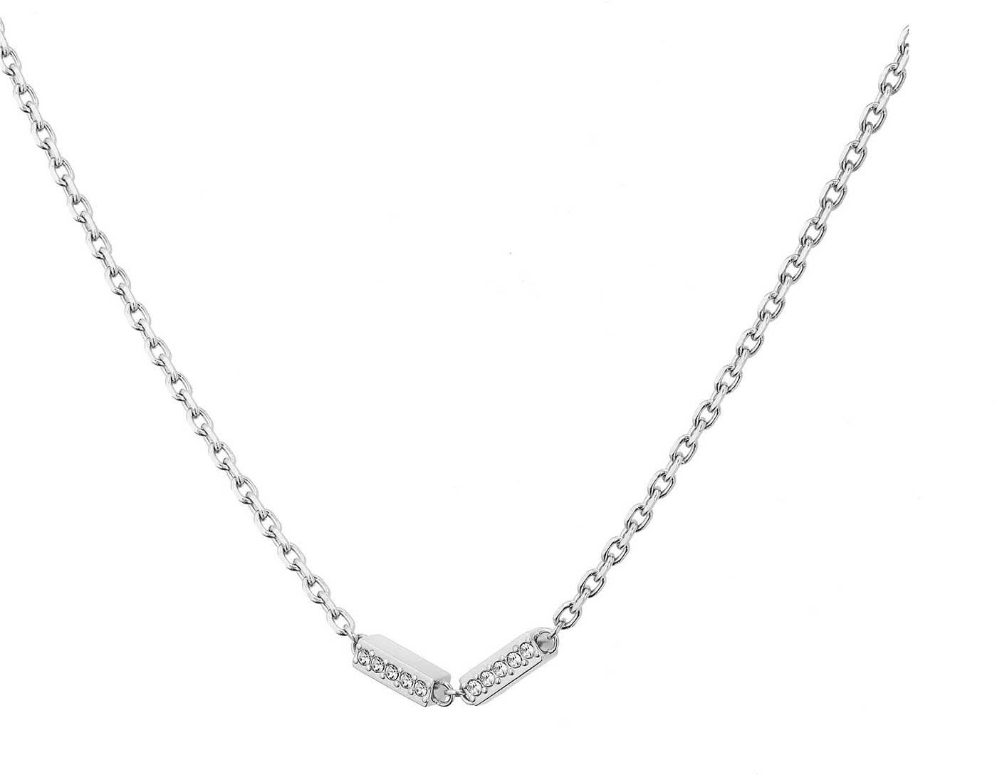 Collar de doble fila con eslabón rectangular y piedras brillantes, plateado