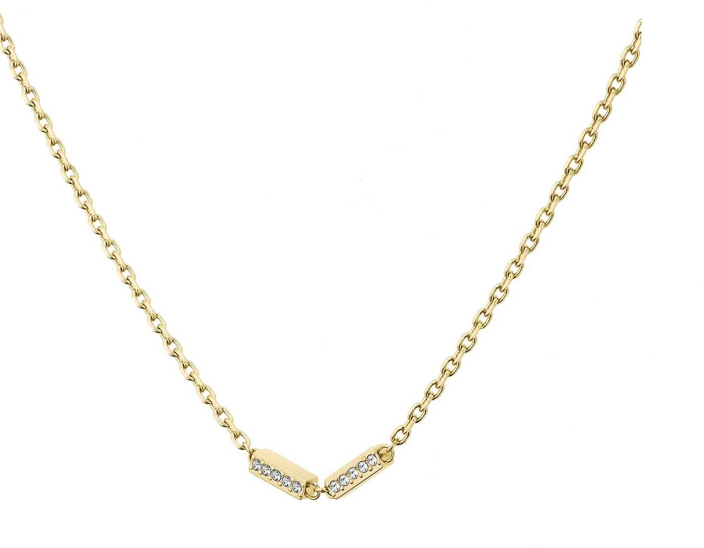 Collar dorado de doble fila con conector en V y piedras brillantes