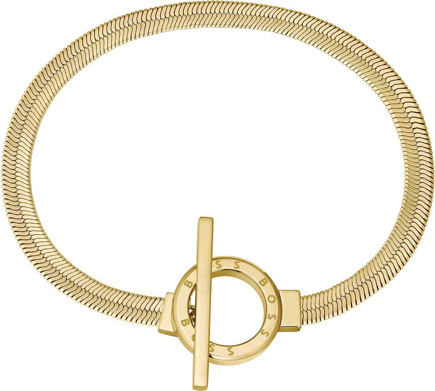 Pulsera de espiga en tono dorado con cierre de palanca y charm redondo ZIA