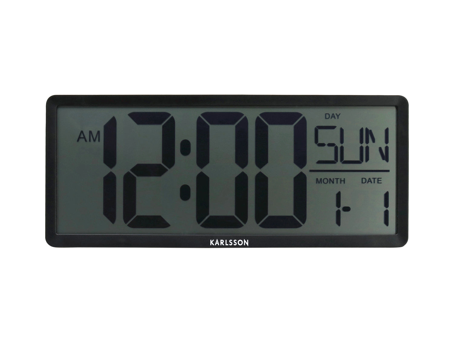 Karlsson Retro-LCD-Wanduhr mit schwarzem Gehäuse, Anzeige für Uhrzeit, Tag und Datum