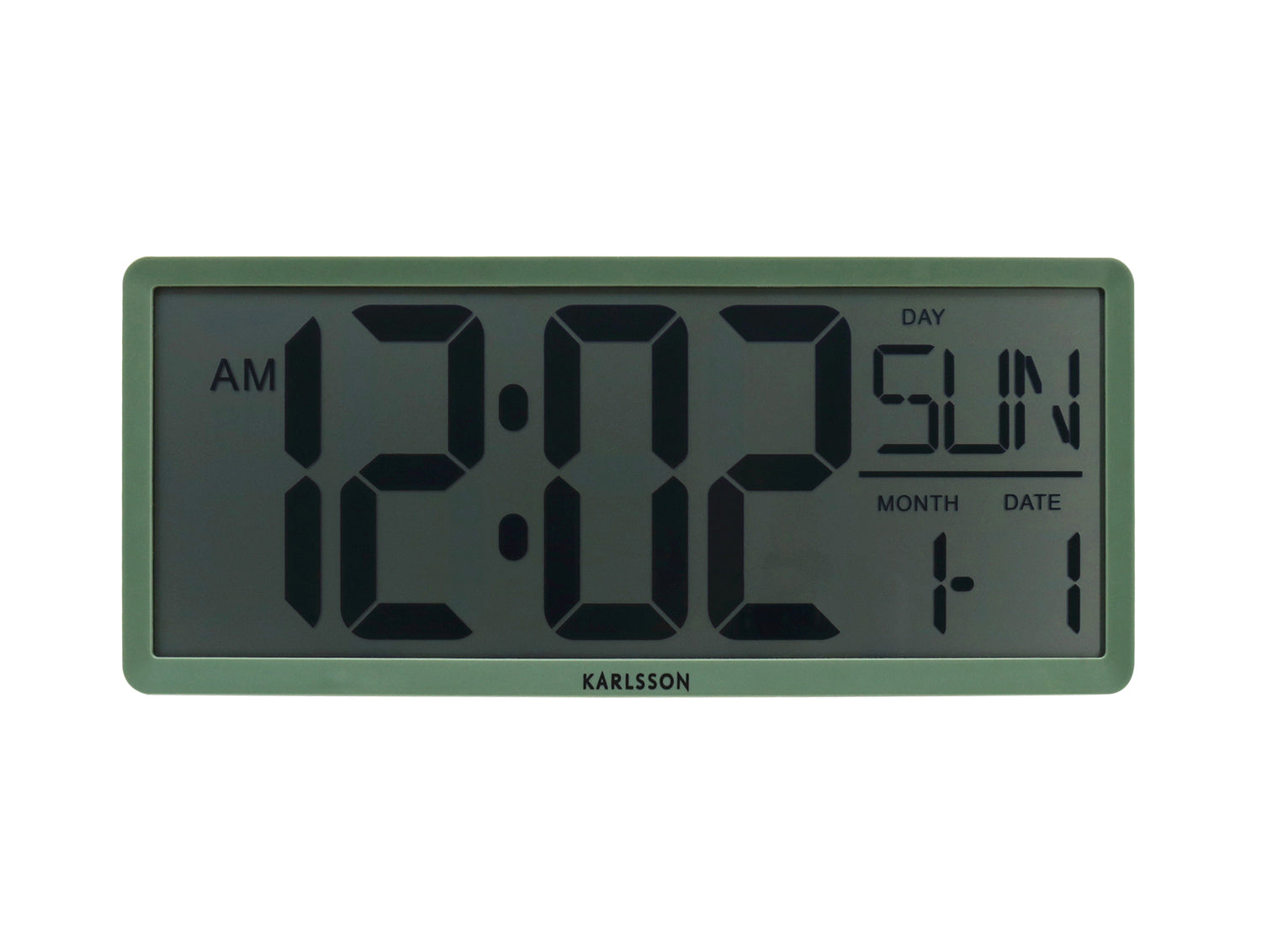 Digitale LCD-Wanduhr Dschungelgrün mit AM/PM, Wochentag, Monat und Datum