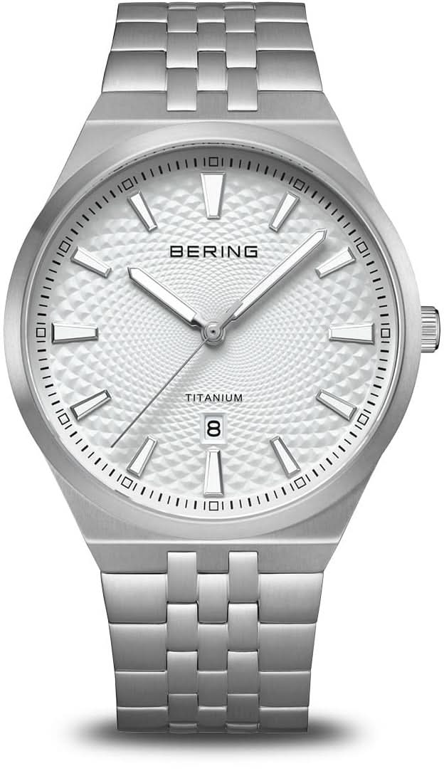 Reloj de pulsera para hombre con correa de metal plateado, esfera blanca e indicador de fecha 8