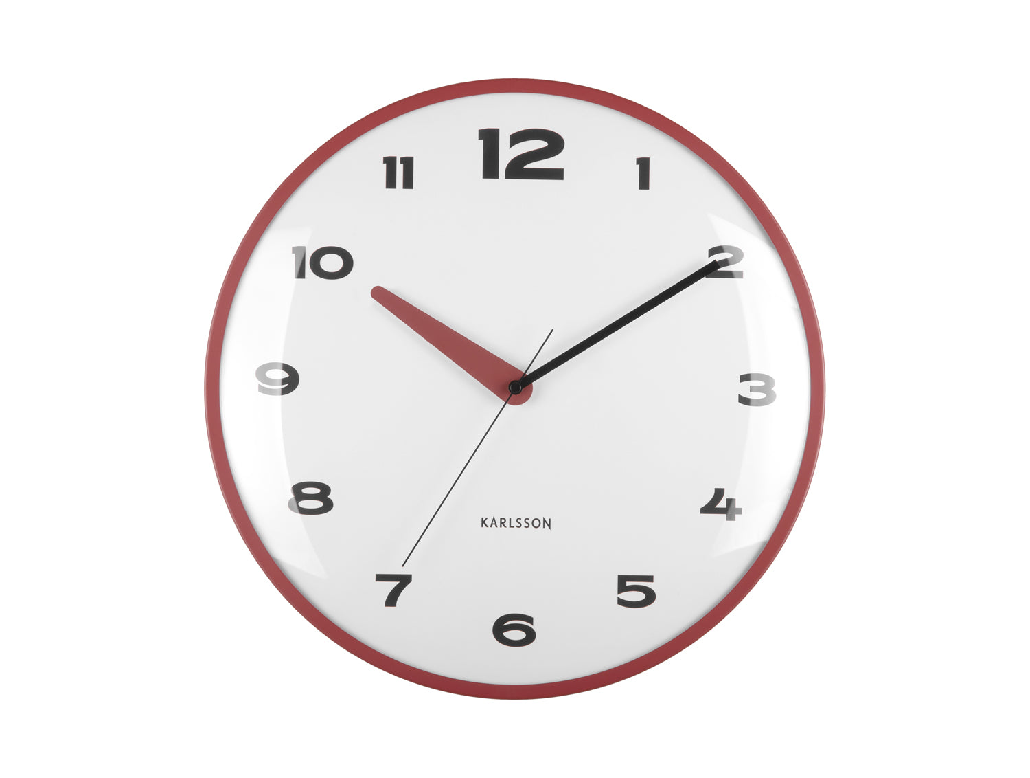 Karlsson Brisk Dome KA6028RD Wanduhr Rotbraun • Geräuschloses Sweep-Uhrwerk • Gewölbtes Domenglas