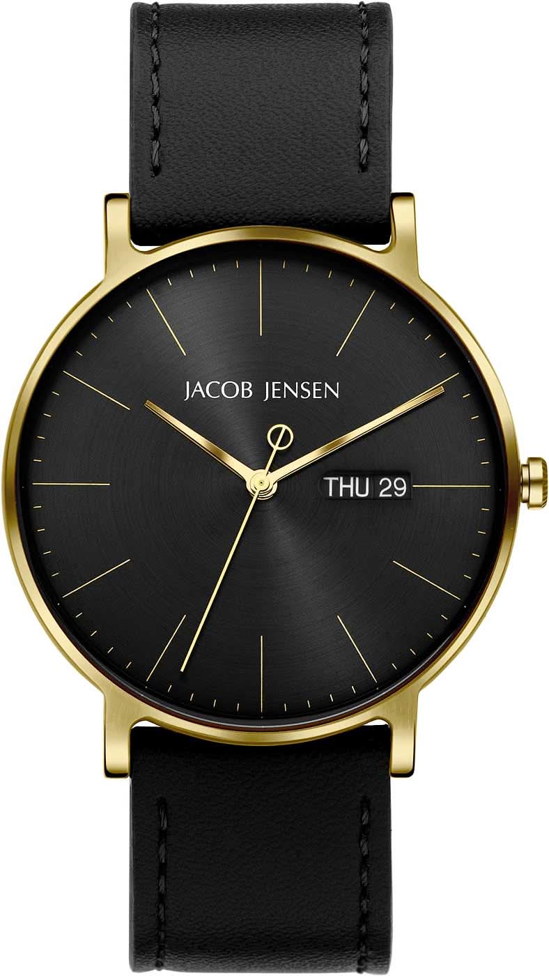 Reloj de pulsera para hombre: esfera negra, caja dorada, correa de cuero negra