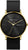 Reloj de pulsera para hombre: esfera negra, caja dorada, correa de cuero negra