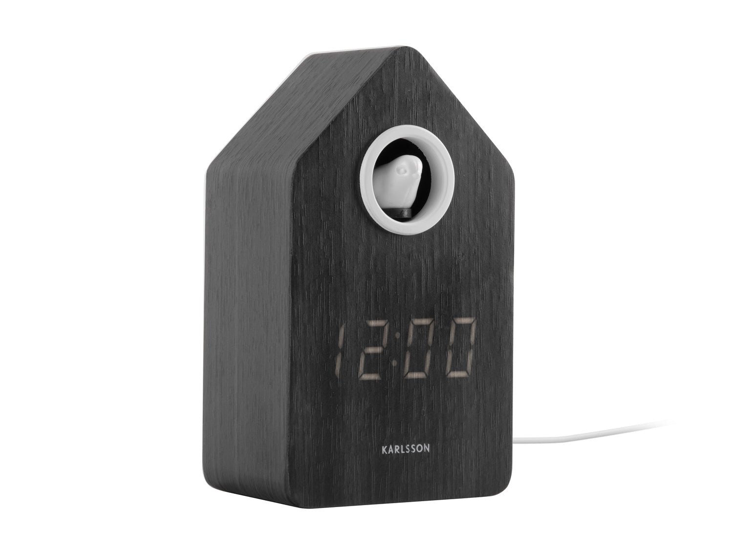 Holz-Wecker mit LED-Display und runder Öffnung, dunkle Holzoptik