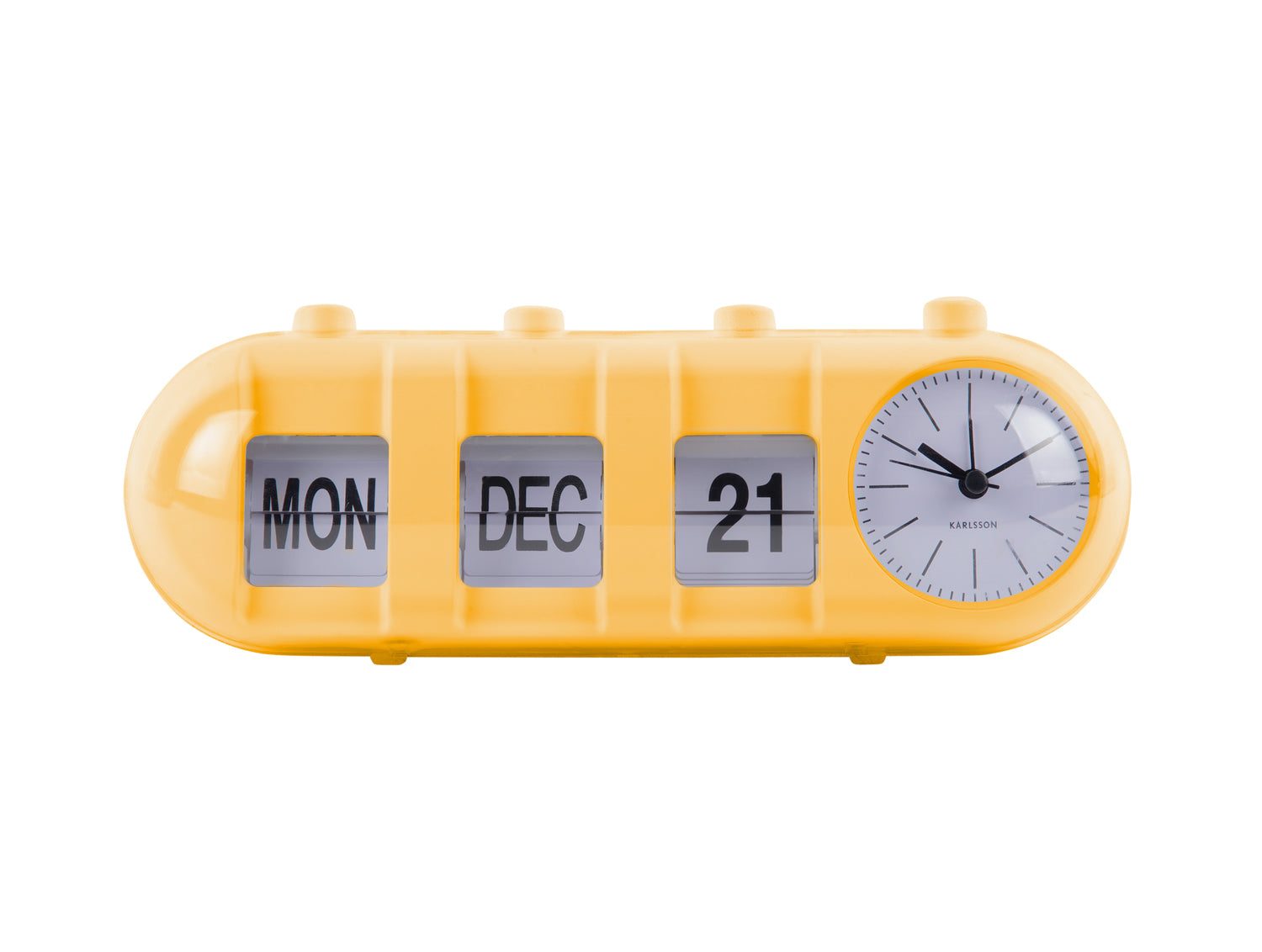 Karlsson Retro Tube Calendar Flip KA6045BY Wecker Leuchtendes Gelb • Klappzahlen mit Kalender • Retro-Design