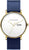 Reloj de hombre con correa de cuero azul, caja redonda dorada y esfera blanca