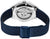 Reverso del reloj mecánico para hombre con caja de acero inoxidable y pulsera milanesa azul