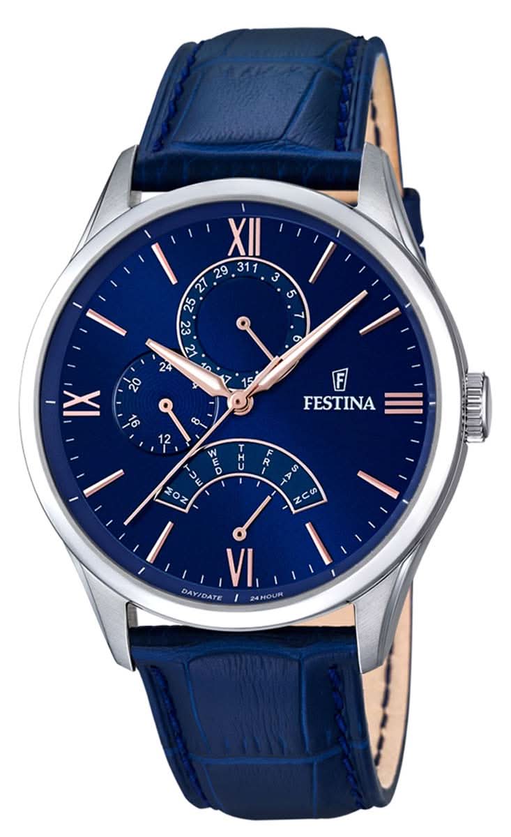 Reloj Festina para hombre con correa de cuero azul y esfera azul