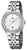 Reloj de mujer con pulsera de acero inoxidable, esfera blanca, bisel con piedras y ventana de fecha