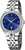 Reloj de mujer con esfera azul, correa y bisel de acero inoxidable con piedras decorativas