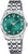 "Reloj de mujer con esfera verde, números romanos y cristales, correa de acero inoxidable"
