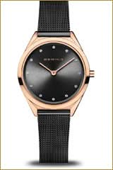 "Reloj de mujer con esfera negra y caja en oro rosa, correa de metal Milanesa"